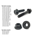 Heavy Duty Grade 8 Hex Cap Flange Bolts With Black Phosphate Finish And Locking Nuts, 352-Piece Frame Bolts On Display