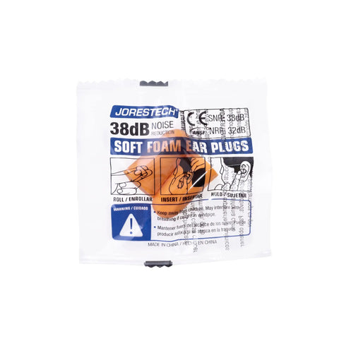 Package of orange ultra soft foam ear plugs for all-day comfort and heavy noise reduction, tapered bullet design