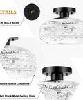 Vintage Black Globe Glass Ceiling Light Fixture, Semi Flush Mount For Hallways, Kitchens, Entryways And Bathrooms, Matte Black Base, Rustic Farmhouse Pendant Lamp Style, Globe Glass Light, Bulb Not Included, shown with unique hand-blown glass shade and E26 bulb base.
