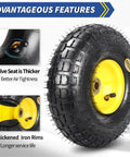 Heavy-Duty 4.10/3.50-4 Rubber Tire And Wheel Set With 2.25-Inch Offset Hub And 5/8-Inch Sealed Bearings close-up view