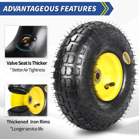 Heavy-Duty 4.10/3.50-4 Rubber Tire And Wheel Set With 2.25-Inch Offset Hub And 5/8-Inch Sealed Bearings close-up view