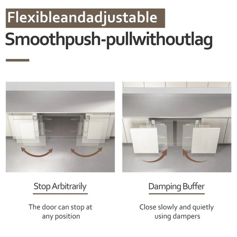 Beefy Heavy Duty Sliding Cabinet Door Hinge Handles Up To 17.6 Lbs, illustrating adjustable and smooth push-pull action