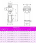 Rod End Bearings With 1/4 Inch Bore And 1/4-28 Female Thread, Spherical Ball Joint, Heavy Duty Steel Body, Hardened Bearing Steel Ball, 13 Degree Misalignment Capability, 7.7 kN Static Load, 4.5 kN Dynamic Load dimension drawing