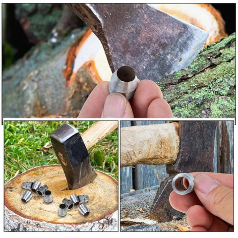 Heavy Duty Splitting Handle Metal Tapered Wedge For Axe Installation And Axe Handle Crafting Workhorse Hammer Shim in use