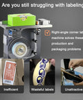 Premium Semi-Automatic Corner Labeling Machine With Digital Touch Screen And Automatic Centering, showing label application process.