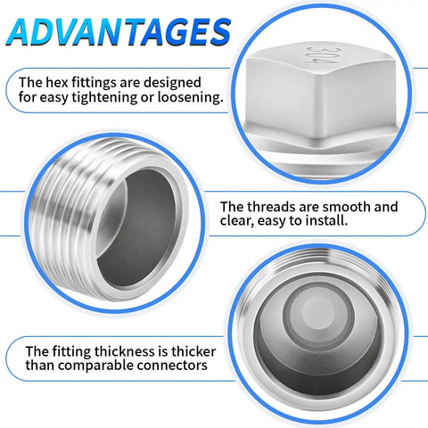 1-1/2 Inch NPT Male Outer Square Head Socket Pipe Plug Fittings, 304 Stainless Steel advantages showing thread details