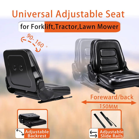Heavy Duty Forklift Seat For Mowers And Industrial Equipment With 160 Degree Adjustable Backrest and Sliding Mount