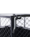 Close-up of heavy-duty steel corner joint on Beefy 750 Lbs Capacity Heavy Duty Steel Dump Trailer Cart With 22 Cubic Feet Hauling Space.