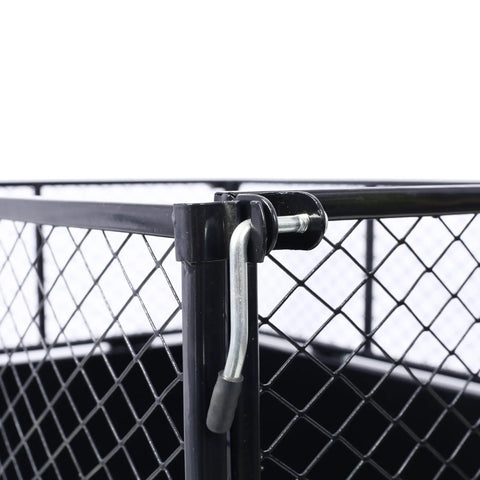 Close-up of corner detail on Beefed Up Heavy Duty Steel Dump Cart For Trailers 750 Lbs Capacity 22 Cubic Feet With 2 In 1 Dumping System