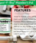 Nonhardening PTFE Thread Sealant Paste For Sealing Worn Metal And Plastic Pipe Threads With Tough As Nails Performance Under High Temp And High Pressure Up To 10000 PSI In A 5 Oz Brush Top Can Made In USA, product label visible with features list.