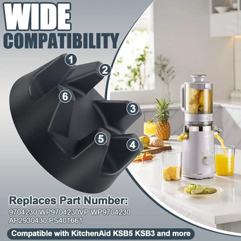 Replacement Blender Coupler Kit For KSB5 And KSB3 Series DIY Friendly 9704230 Compatible With Spanner Tool Includes WP9704230VP WP9704230 AP2930430 PS401661 1.42 Inch OD Shaft 6mm Center Hole, black coupler close-up