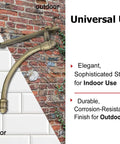 Heckin Heavy Duty Cast Iron Shelf Brackets, 2 Pack Antique Gold Wall Mounts showing universal use for indoor and outdoor.