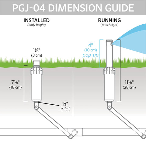 Diagram of 1/2-Inch Rotor Sprinkler Head With 4-Inch Pop-Up, Adjustable 40 To 360 Degree Arc, gear-driven irrigation system.