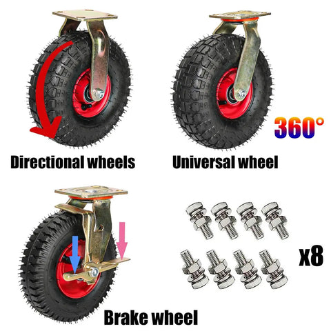 Rock Solid Heavy Duty Replacement Rubber Caster Wheels 8 Or 10 Inch Swivel Rollers With Locking Brake showing directional, universal, and brake wheel options.