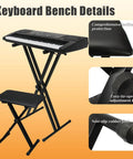 Double X Keyboard Stand And Bench Set For Digital Pianos With Adjustable Height And Lockable Straps, steel with rubber feet