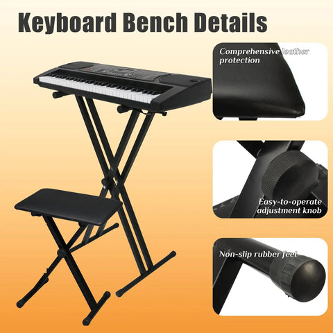 Double X Keyboard Stand And Bench Set For Digital Pianos With Adjustable Height And Lockable Straps, steel with rubber feet