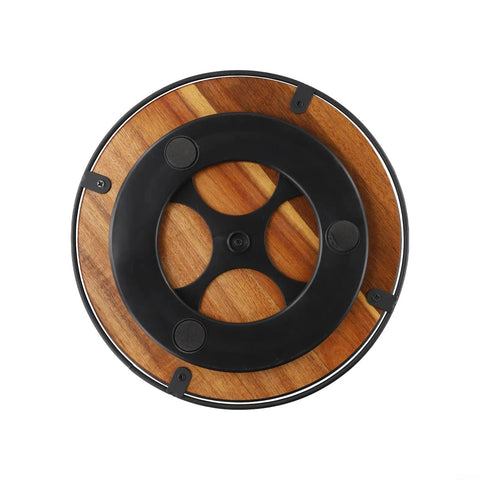 Bottom view of Wooden Lazy Susan Utensil Organizer with steel ball bearings and anti-slip pads for secure heavy item storage.
