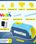 Air Aerodynamics STEM Toy For Kids 3 Plus Hands On STEM Kits showing colorful components and ball-blowing machine dimensions.