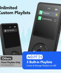 64GB MP3 Player With 65 Hours Of Battery Life Ultra Lightweight Pocket Sized Music Player For Sports And Armband Fast USB Charge In 2 To 3 Hours Black showing customizable playlists