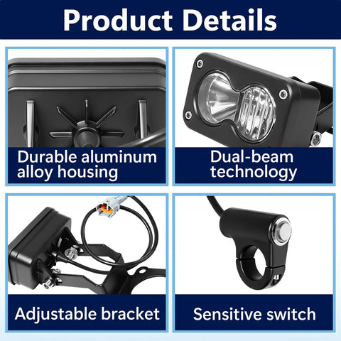 Beefy Electric Dirt Bike Headlight Kit With 6000 To 6500K LED Light Bar And Control Switch featuring components and features