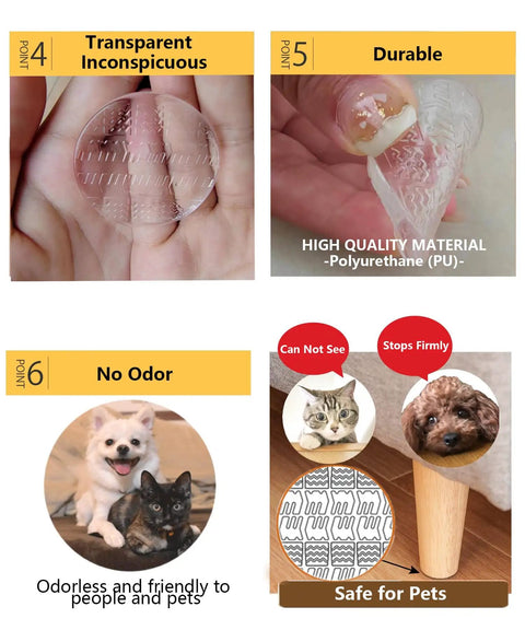 Lockdown Grip Non Slip Furniture Pads 12 Pack Clear Anti Skid Grippers For Hardwood Floors Durable Rubber Base No Nonsense Scratch Protection Stay Put transparent polyurethane pad shown in hand for durability.