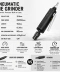 Badass Pneumatic Air Die Grinder Spins At 25000 Rpm with ergonomic design and detailed specifications for metalworking use.