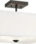18 Inch Three Light Square Semi Flush Ceiling Fixture With Satin Etched White Diffuser And White Microfiber Shade In Olde Bronze