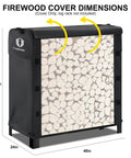 4Ft Firewood Rack Cover made with 600D heavy duty Oxford fabric, waterproof, windproof, sunproof, fits 48x24x42in racks, no rack included