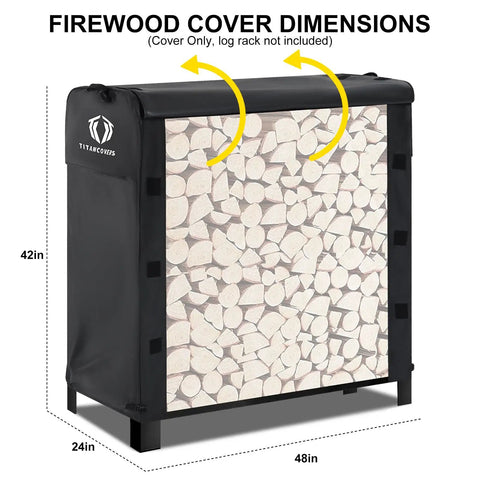 4Ft Firewood Rack Cover made with 600D heavy duty Oxford fabric, waterproof, windproof, sunproof, fits 48x24x42in racks, no rack included