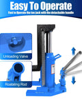 Workhorse Hydraulic Toe Jack that Makes Lifting Hefty Loads Feel Like No Sweat up to 20 Ton Capacity, features detachable handle and unloading valve.