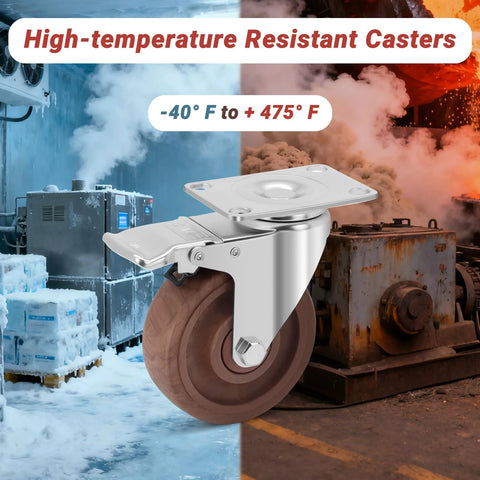 Heavy Duty 4 Inch Casters Set Of 4 With Brakes, 2000 Lbs Load Capacity, Glass Filled Nylon Wheels, High Temperature Castors For Workbench And Industrial Use, Reliable In -40 To 475 Fahrenheit - side view in industrial setting