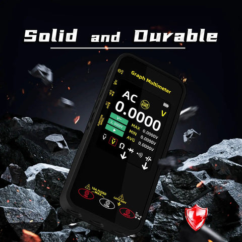 Pro Grade 20000 Counts Digital Multimeter With Data Recorder and Smart Mode on rocky surface with solid durable text