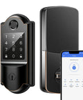 Slick Keyless Entry Smart Lock Featuring Auto Locking Fingerprint Reader Hassle Free App Control Alexa Integration Apple Watch Sync And Backup Keys For Front Door Security with numeric keypad and mobile app.