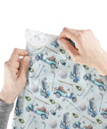 Unisex Baby Changing Pad Cover Cozy Soft Breathable Stretch Fabric 32x16 Inches Golf Themed Watercolor Blue Pattern being stretched in hands