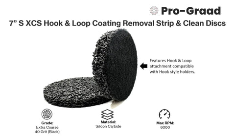 Close-up of 7-inch hook and loop coating removal discs from 4 Piece Starter Kit With 7 Inch Silicon Carbide Coating Removal Discs.