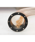 Heavy Duty 4 Inch Magnetic Hose Connector With Slick Rare Earth Magnet Grip For Hella Easy Quick Swap Hookups To Industrial Machine Couplings showing connector end with wood shavings.