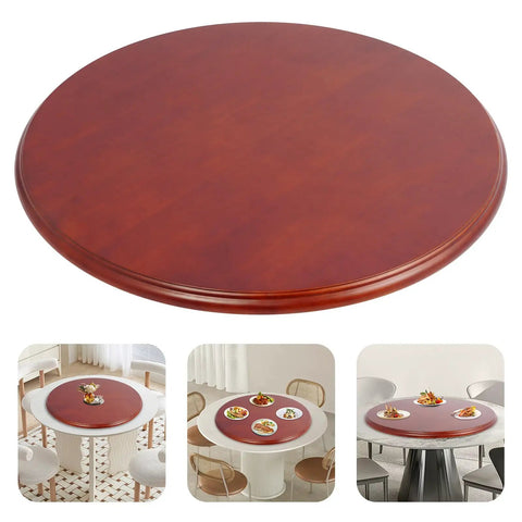 Extra Large 27.56 Inch Wood Lazy Susan For Tabletop Round Turntable Serving Tray For Charcuterie And Cheese Boards With 360 Degree Smooth Rotation And Quiet Bearings Perfect Dining Room Table Organizer. Three small dishes on a rotating wooden tray.