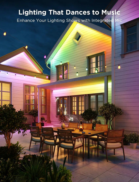 Outdoor LED Strip Lights 98.4 Feet Smart RGBIC Tape Lights for Patio with music sync at night