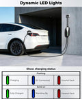 Portable Level 1 And 2 Tesla Charger With ETL Certification, NACS EV Charging Cable, charging status on Model 3.