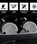 Keep Your Ride Fresh With These Tesla Cybertruck Cup Holder Coasters 2 Pack waterproof, elastic coasters in cup holder.