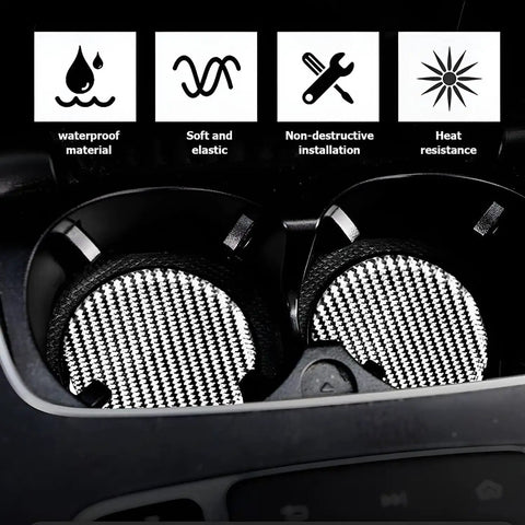 Keep Your Ride Fresh With These Tesla Cybertruck Cup Holder Coasters 2 Pack waterproof, elastic coasters in cup holder.