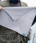 Grab And Go Clip On Microfiber Fishing Towels With Waffle Pattern, Quick Dry 16x16 Inch Towels For Cleaning, displayed in hand.