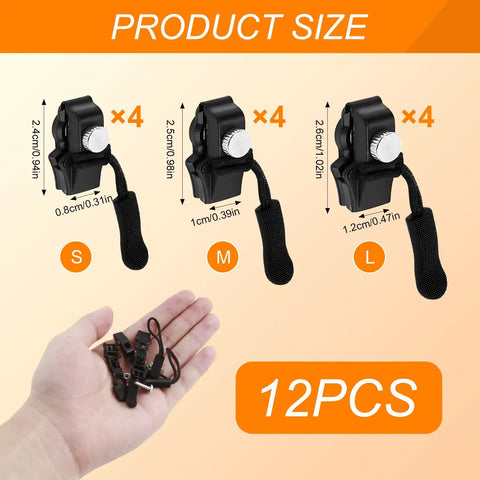 Universal Zipper Repair Kit With 12 Sliders In 3 Sizes Black Zipper Replacement Set For Backpacks, Jackets, Coats, Tents