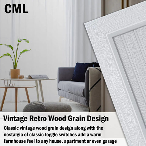 Beadboard Wall Plate 1-Gang 20 Pack Vintage Duplex Outlet Covers White Wood Grain close-up in modern living room setting