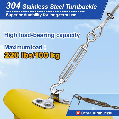 304 stainless steel turnbuckle with high load-bearing capacity for Heavy Duty 1/8 Stainless Steel Cable Kit, 50 Ft Aircraft Wire Rope 7x7