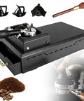No Sweat Electric Portafilter Cleaning Machine And Espresso Knock Box with integrated scraper, durable black build for barista workflows.