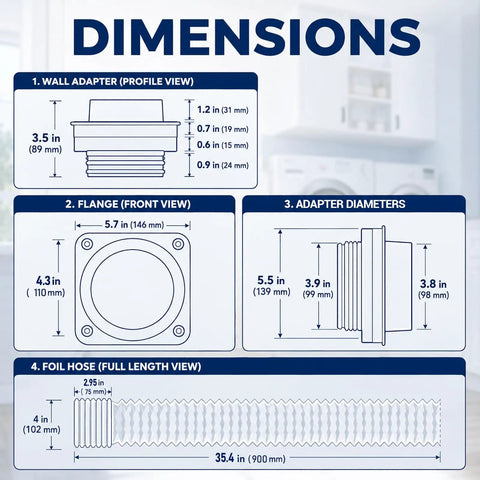 Dimensions diagram of Magnetic Dryer Vent Connector Kit 4 Inch Quick Disconnect Snap On Magnetic Duct Coupler For Easy Lint Removal