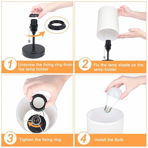 Installation steps for Bedside Lamp With 2 USB Ports And Outlet Lit RGB Color Changing Nightstand Light, 3-Way Dimmable With Remote Control