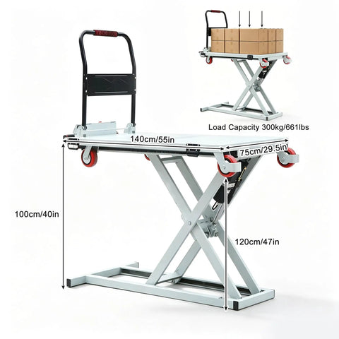 Heavy Duty Electric Scissor Lift Table Cart With Hydraulic Platform For Warehouse Sorting And Mobile Equipment Maintenance Workstation, 140x75cm.