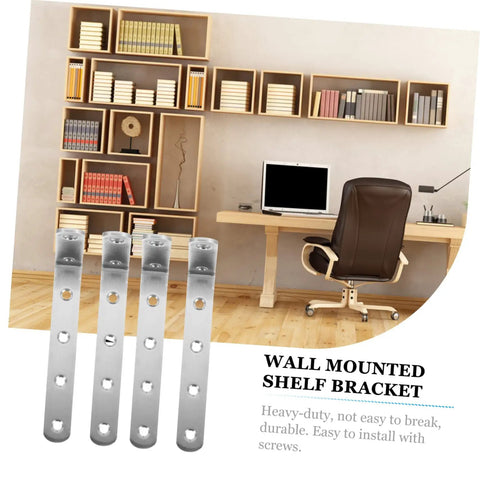 4 Pack Heavy Duty Right Angle Shelf Brackets Outside Corner Wall Mounts Built To Lift Serious Weight Steel L Brackets With No Sweat Setup For Any Diy Rack Or Shop Storage Silver displayed with home office shelves.